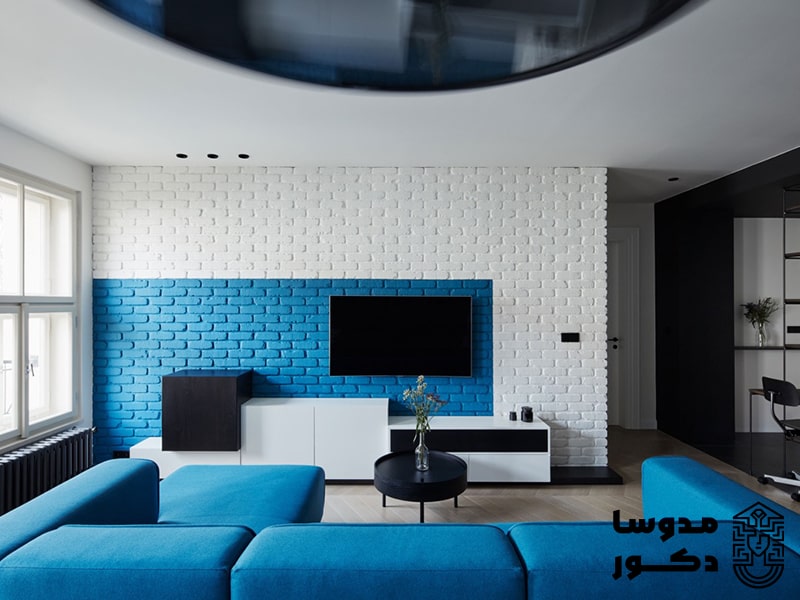 اتاق نشیمن در دکوراسیون خانه به رنگ آبی