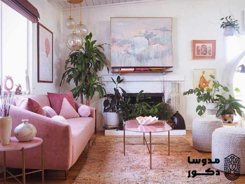 اتاق نشیمن در دکوراسیون خانه به رنگ صورتی2