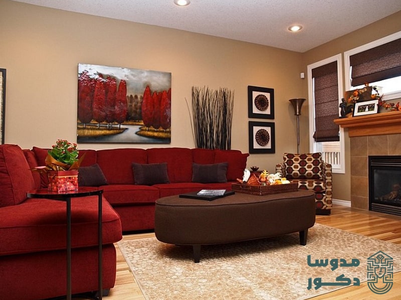 اتاق نشیمن در دکوراسیون خانه به رنگ قرمز