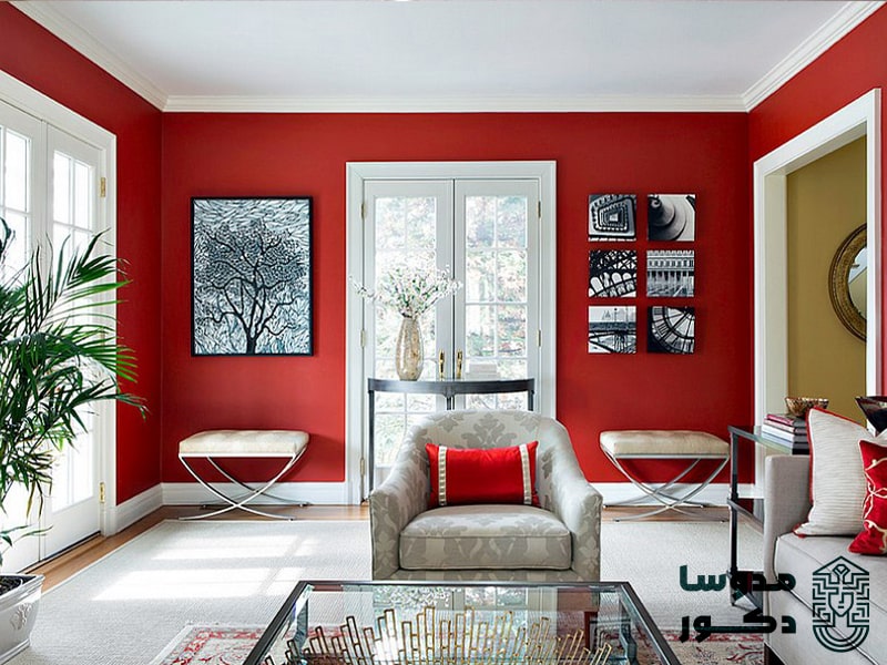 اتاق نشیمن در دکوراسیون خانه به رنگ قرمز2