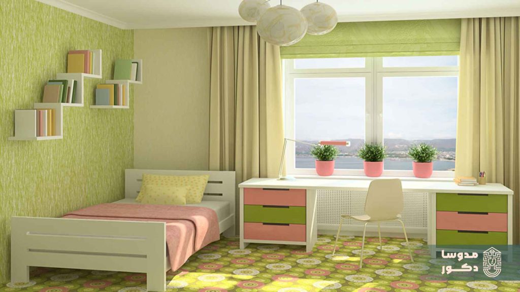 رنگ سبز لیمویی و صورتی برای اتاق خواب