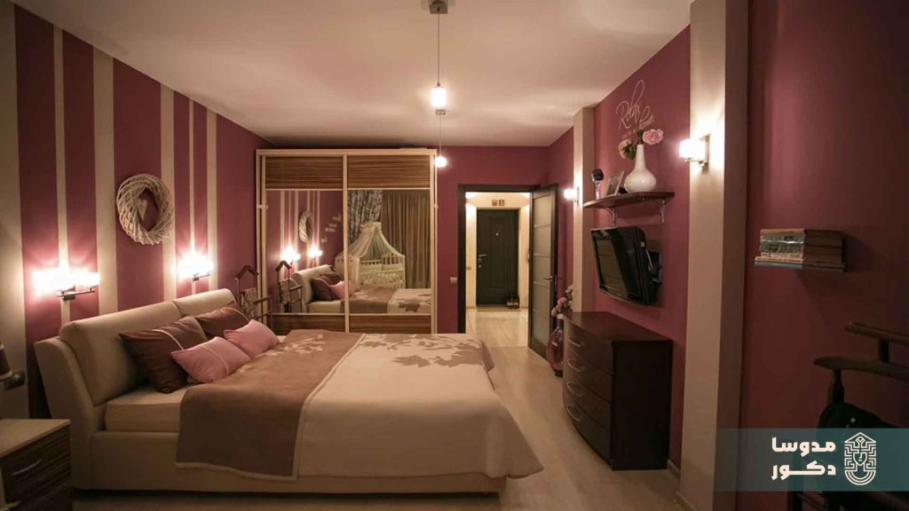 دکور اتاق خواب با رنگ صورتی کدر و بژ