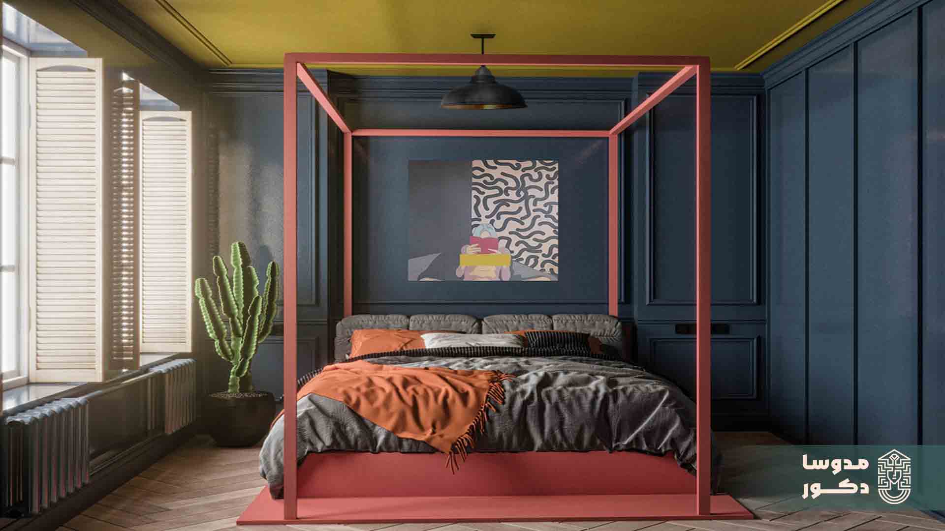 انتخاب رنگ‌ تیره برای اتاق خواب 12 متری نورگیر