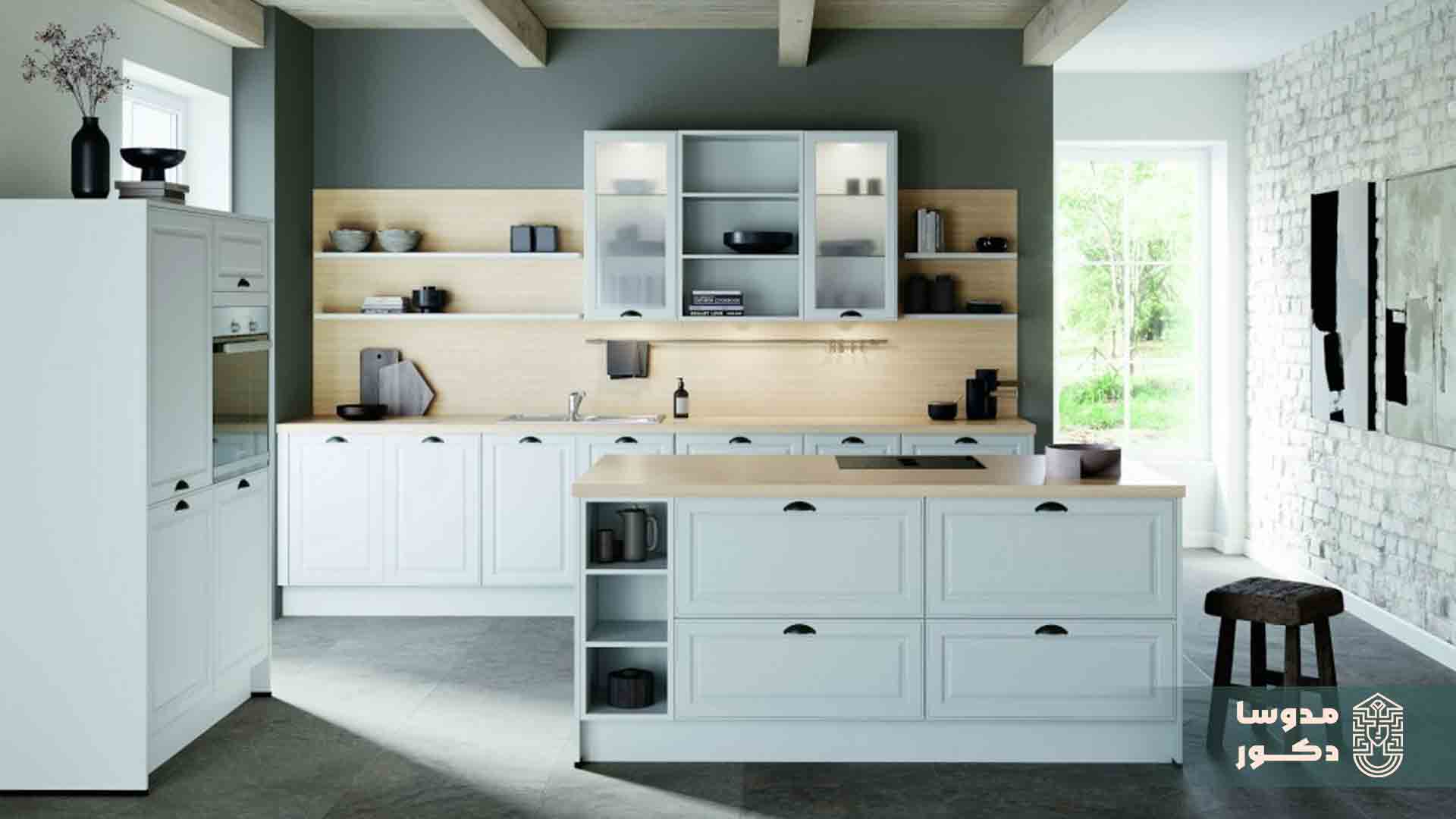 کابینت سفید طوسی شیک برای آشپزخانه